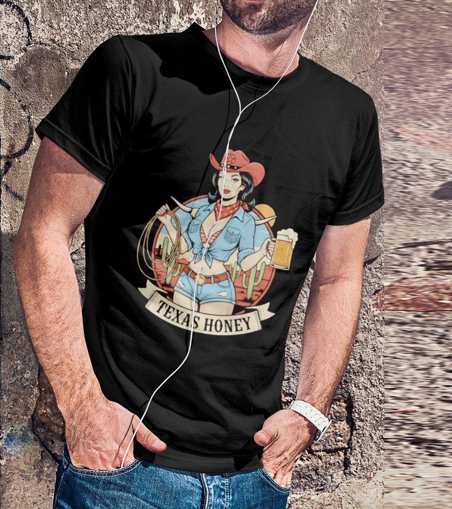 Texas Honey Cowgirl Western Style Beer Cactus Rodeo Red Bandana T-Shirt