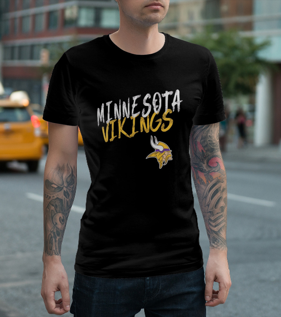 Minnesota Vikings NFL Team Spirit Bold Text And Iconic Horned Helmet T-Shirt