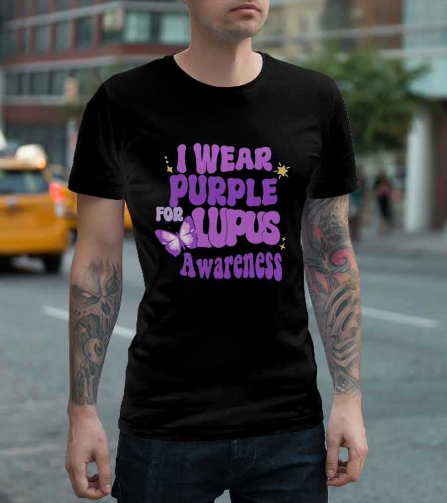 I Wear Purple For Lupus Awareness Butterfly Stars T-Shirt
