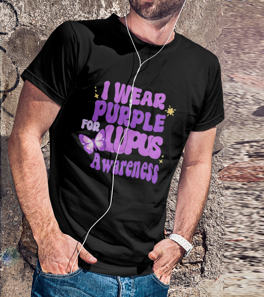 I Wear Purple For Lupus Awareness Butterfly Stars T-Shirt