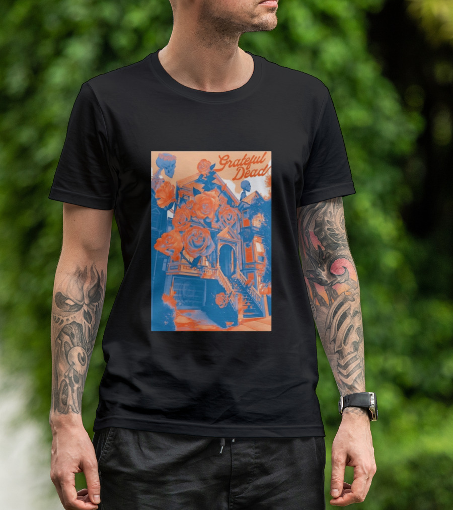 Grateful Dead Vintage House And Roses Psychedelic Art By Paul Kreizenbeck T-Shirt