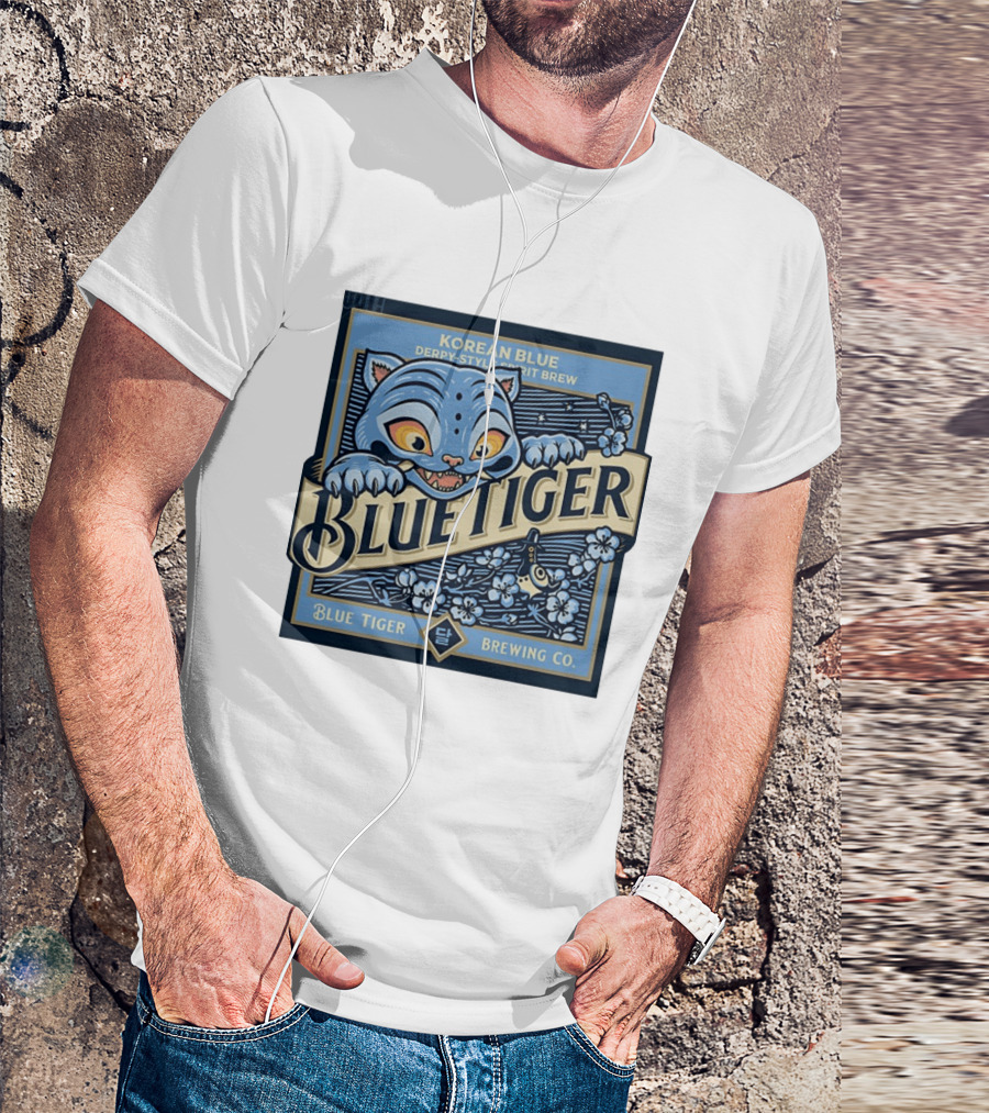 Korean Blue Derpy Style Spirit Brew Blue Tiger Brewing Co T-Shirt