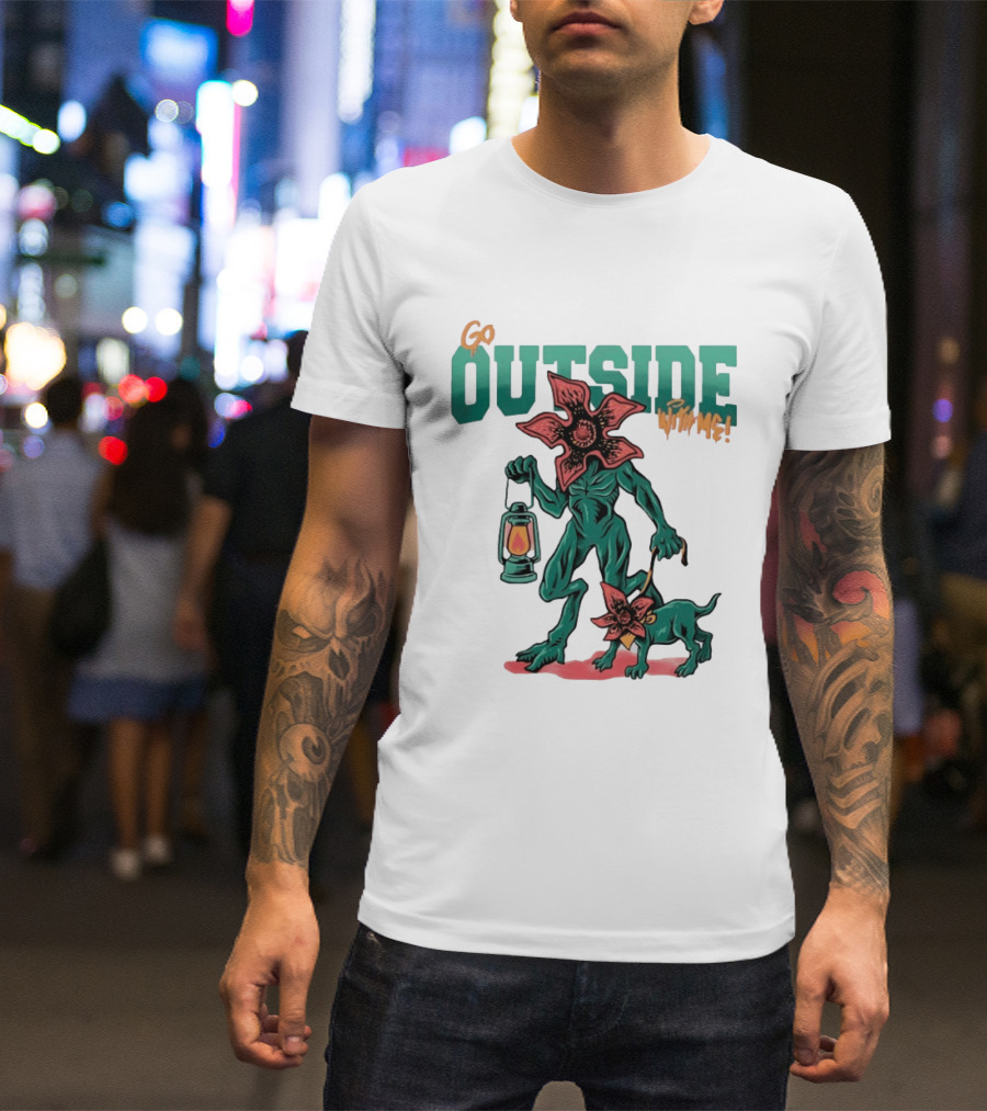 Go Outside Demogorgon With Me Lantern And Dog T-Shirt
