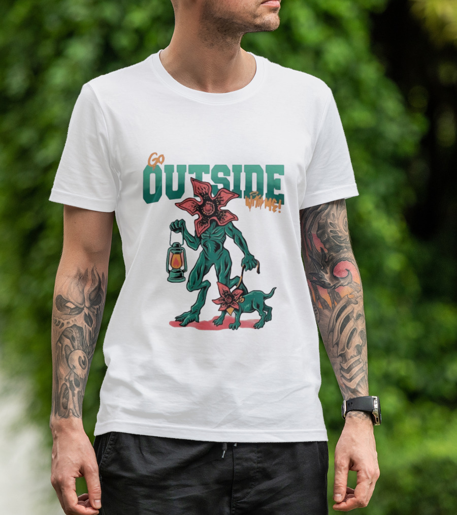 Go Outside Demogorgon With Me Lantern And Dog T-Shirt