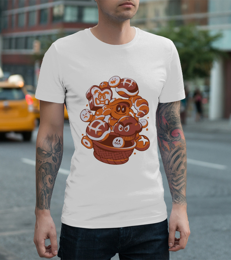 Enemies And Breads Angry Toast And Muffin Characters Basket T-Shirt