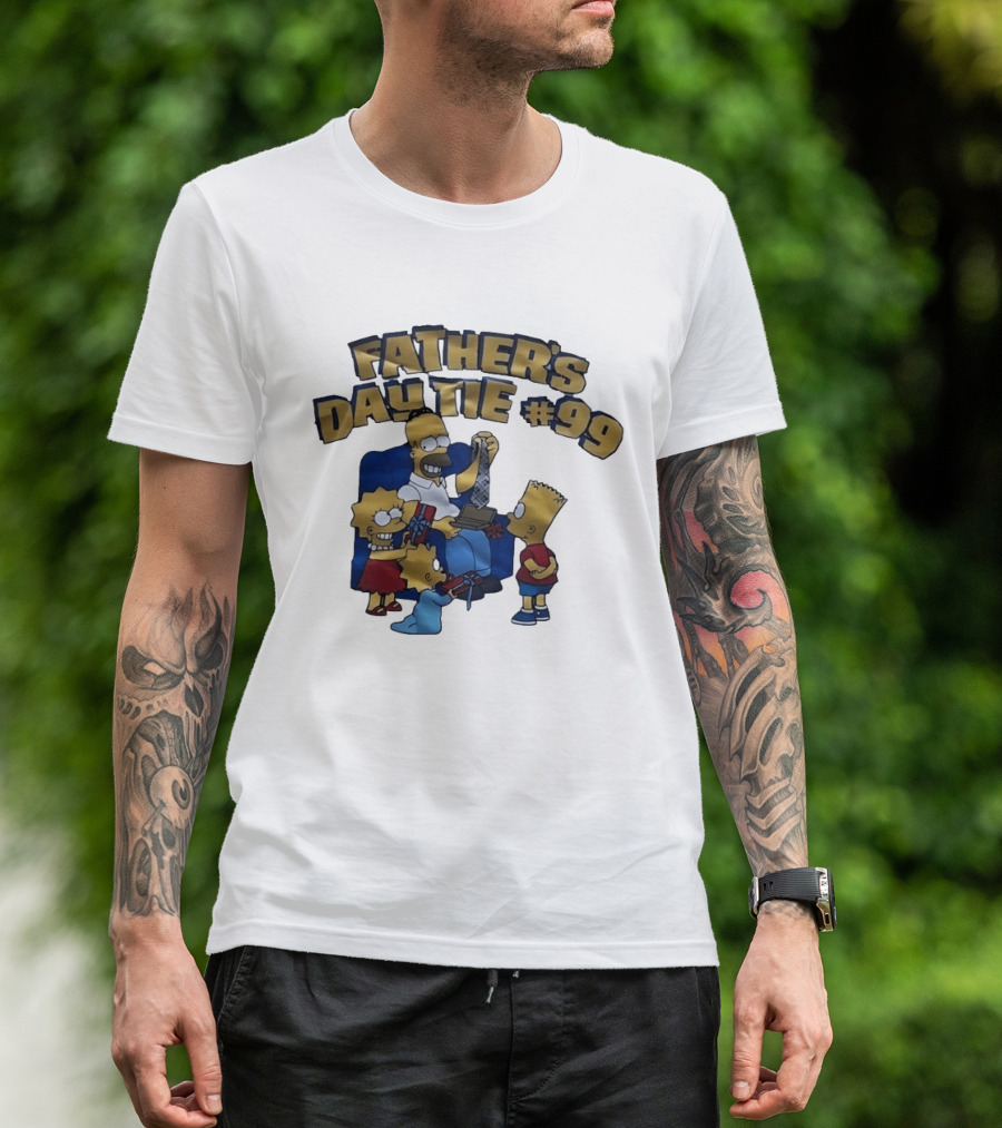Father's Day Tie 99 Cartoon Celebration With Iconic Family Gathering T-Shirt