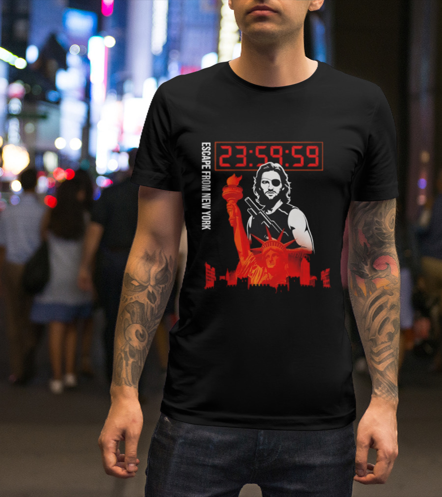 Escape From New York Snake Plissken With Statue Of Liberty And Countdown T-Shirt