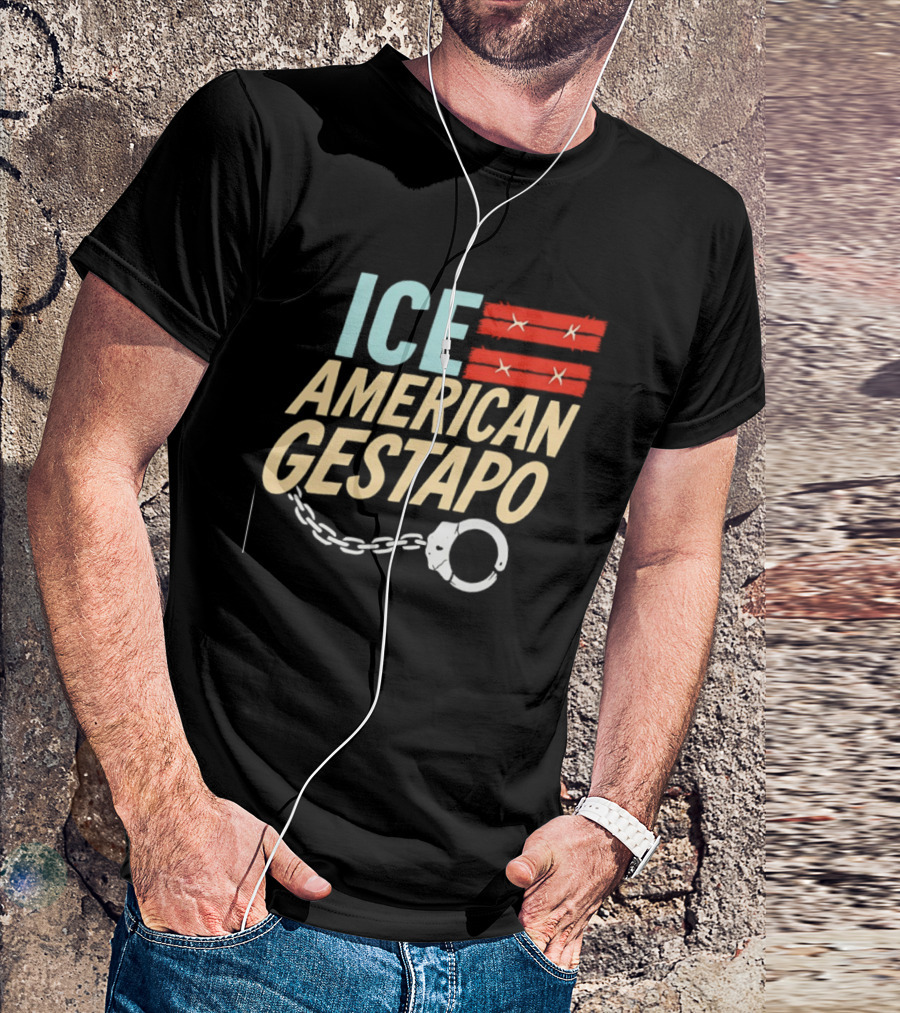 ICE American Gestapo Handcuff Symbol Bold T-Shirt