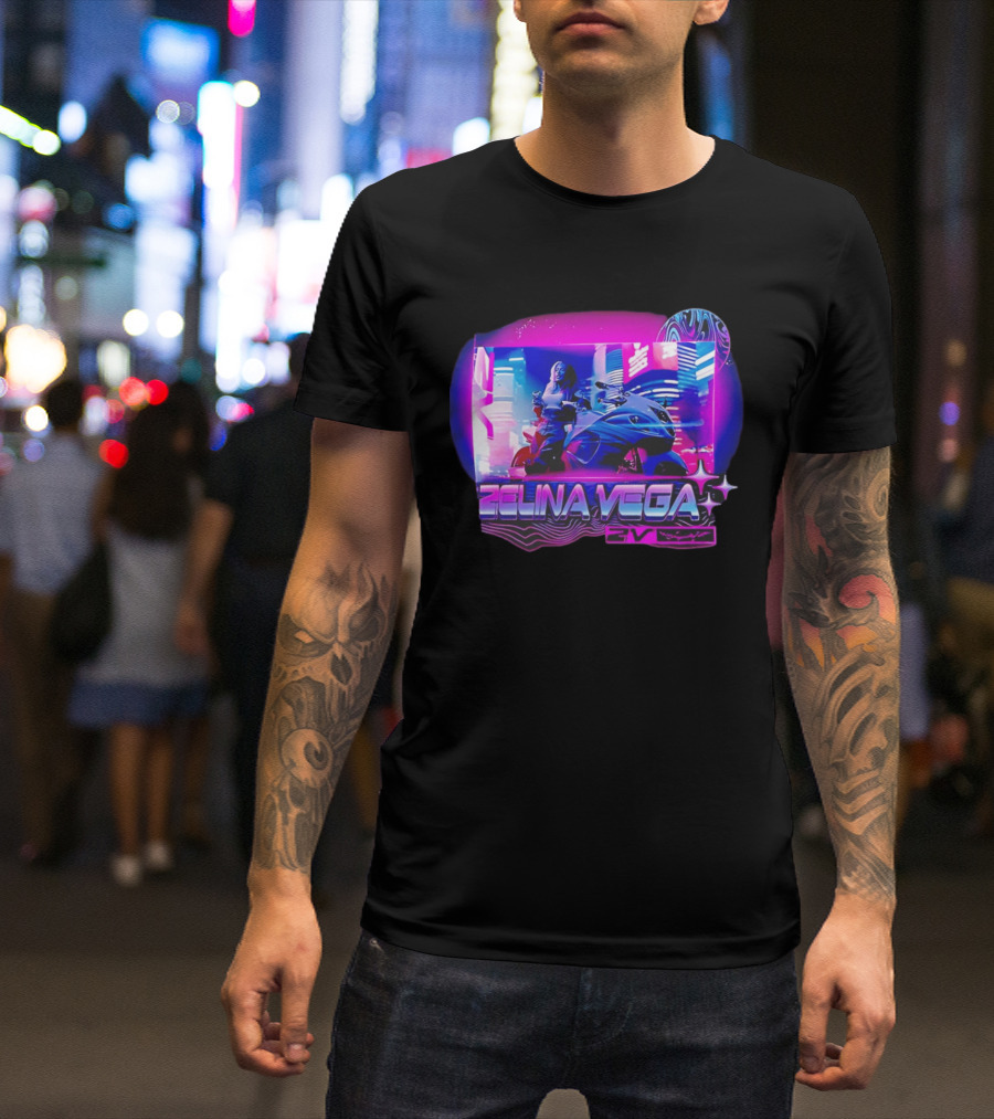 WWE Zelina Vega 2V Motorcycle Neon City T-Shirt