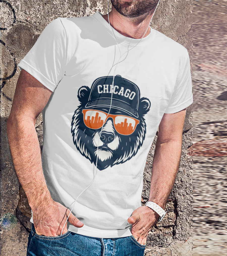Chicago Bears Skyline 2026 Football City Bear With Hat And Sunglasses T-Shirt