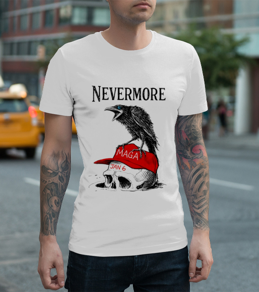 Nevermore Crow Maga January 6 Red Hat Skull T-Shirt