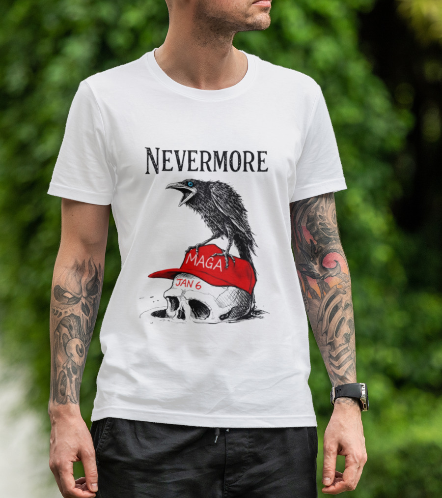 Nevermore Crow Maga January 6 Red Hat Skull T-Shirt