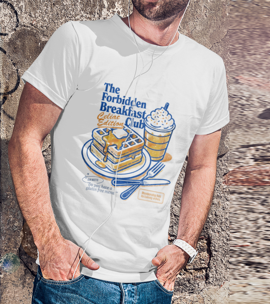 The Forbidden Breakfast Club Celiat Edition Gluten Free Menu Retro Pancakes And Drink T-Shirt
