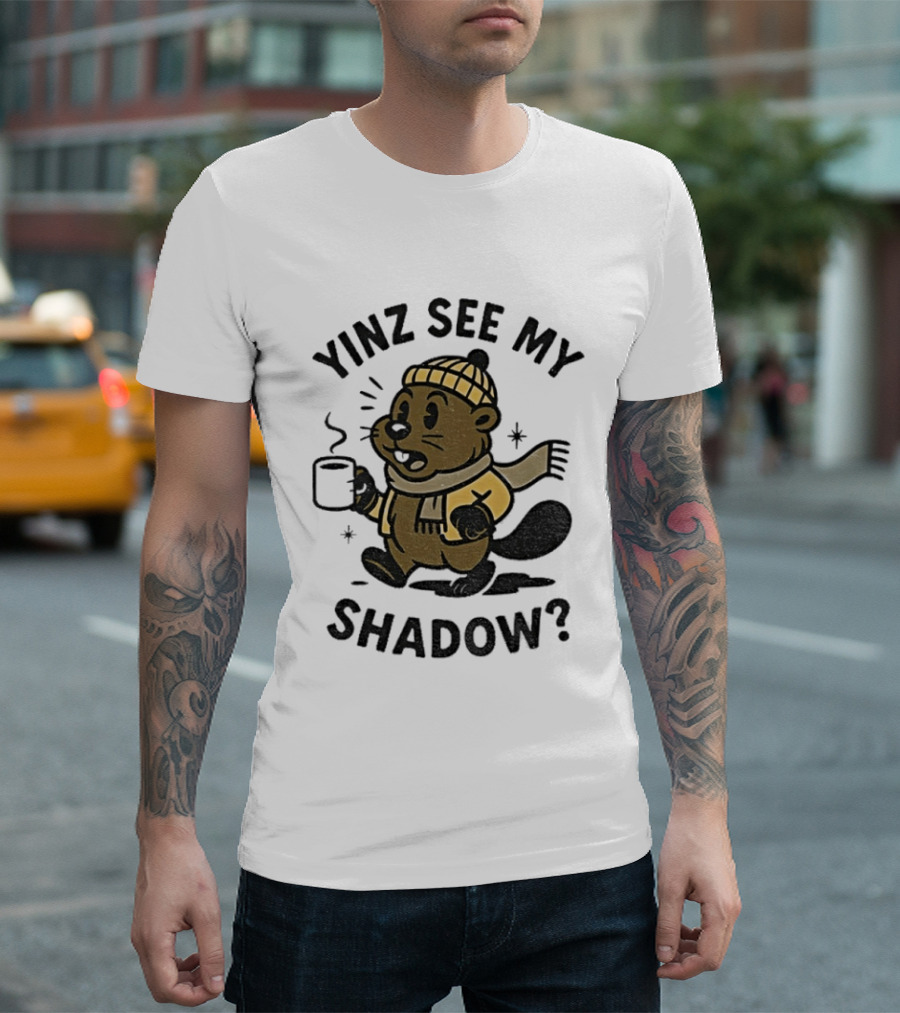Yinz See My Shadow Pittsburgh Groundhog Day Cozy Cartoon T-Shirt