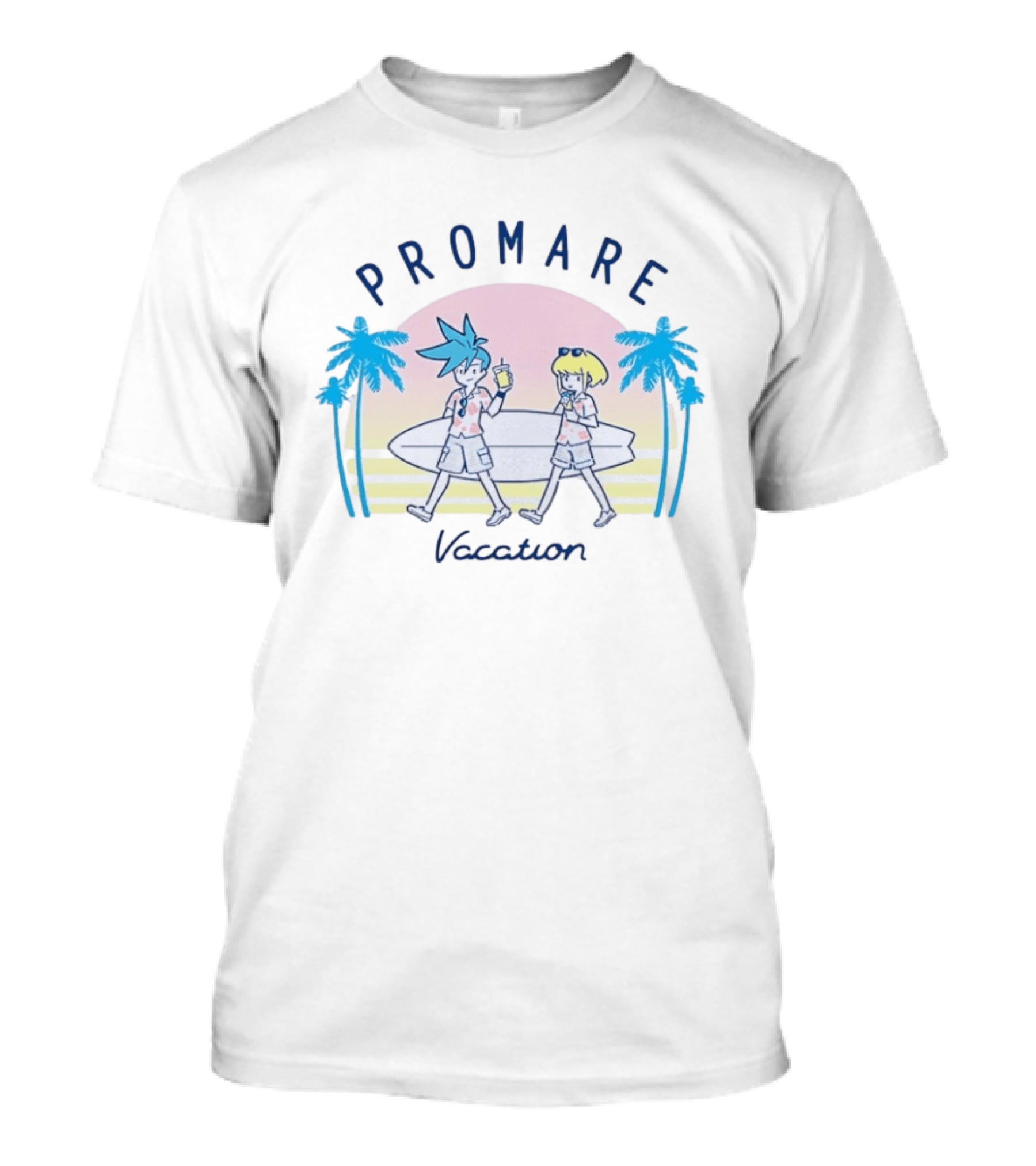 Promare Vacation Beach Surfboard Sunset And Palm Trees T-Shirt