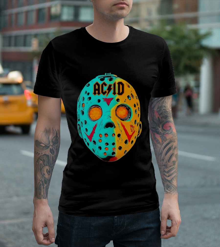 ACDC Jason Voorhees Mask Neon Pop Art Friday The 13th Fusion T-Shirt