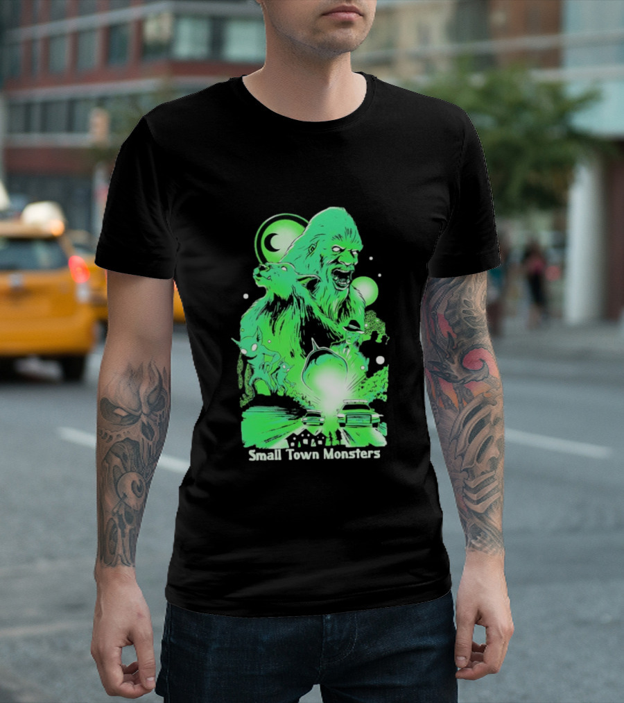 Small Town Monsters 2026 Alien And UFO With Bigfoot Creature T-Shirt