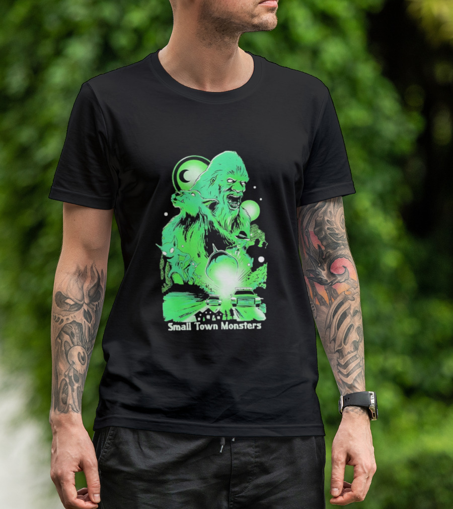 Small Town Monsters 2026 Alien And UFO With Bigfoot Creature T-Shirt