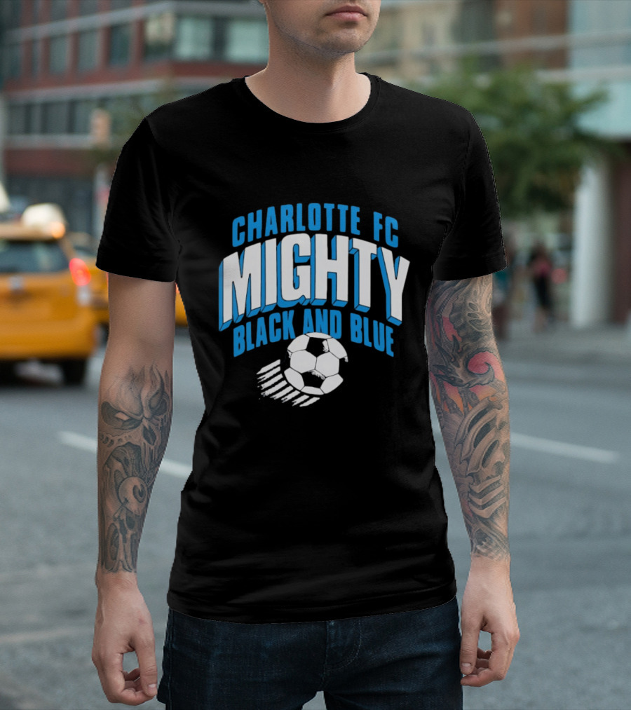 Charlotte FC Mighty Black And Blue Soccer Ball Momentum T-Shirt