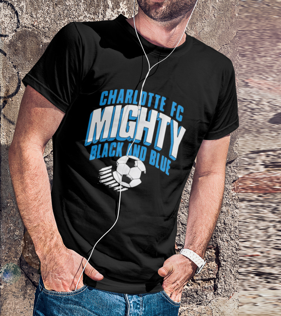 Charlotte FC Mighty Black And Blue Soccer Ball Momentum T-Shirt
