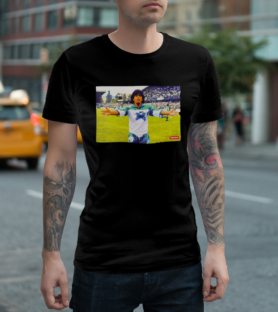 Supreme Diego Maradona No Drug Soccer Legend Iconic Image T-Shirt