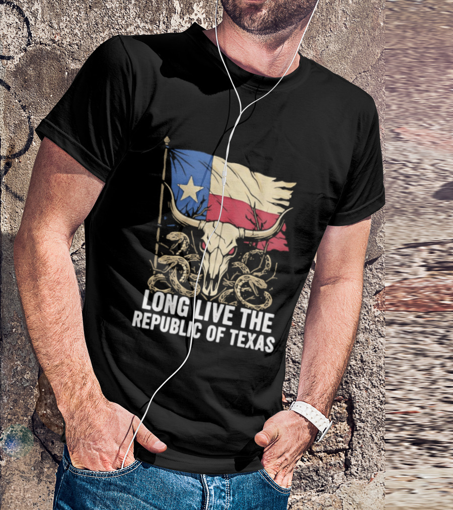 Texas Flag Skull With Snake Long Live The Republic Of Texas T-Shirt