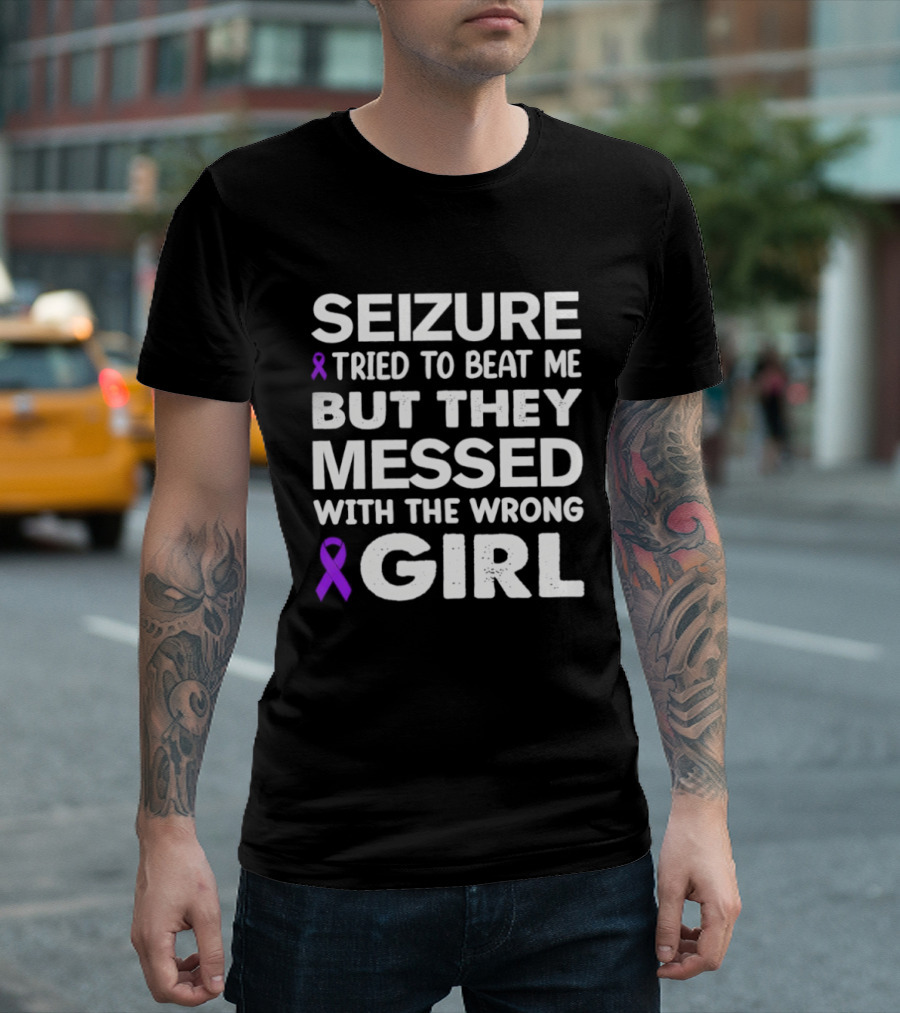 Seizure Tried To Beat Me Purple Ribbon Wrong Girl T-Shirt