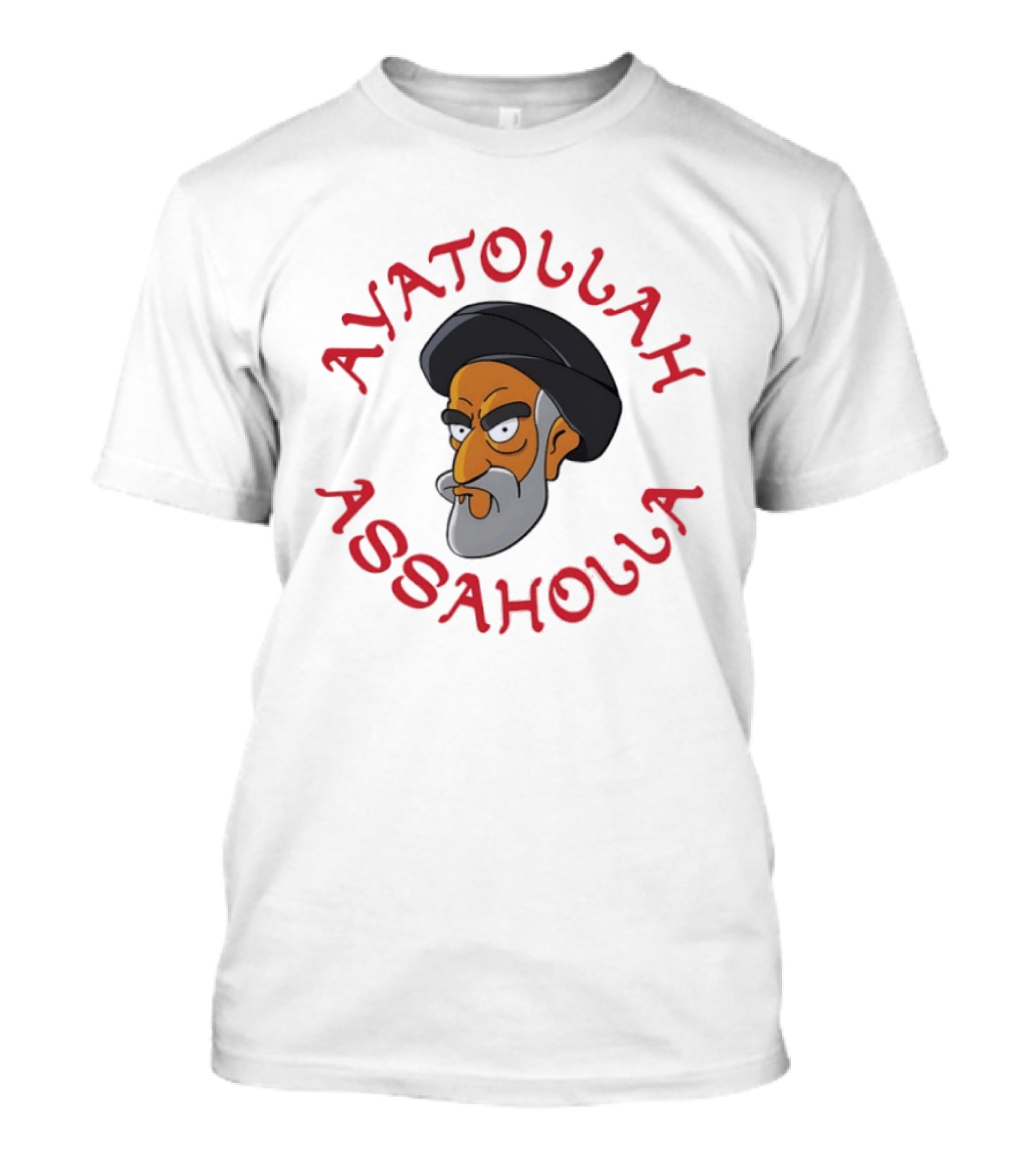 Ayatollah Asaholla Cartoon Face With Text In Red T-Shirt