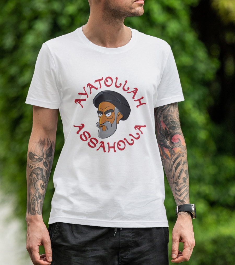 Ayatollah Asaholla Cartoon Face With Text In Red T-Shirt