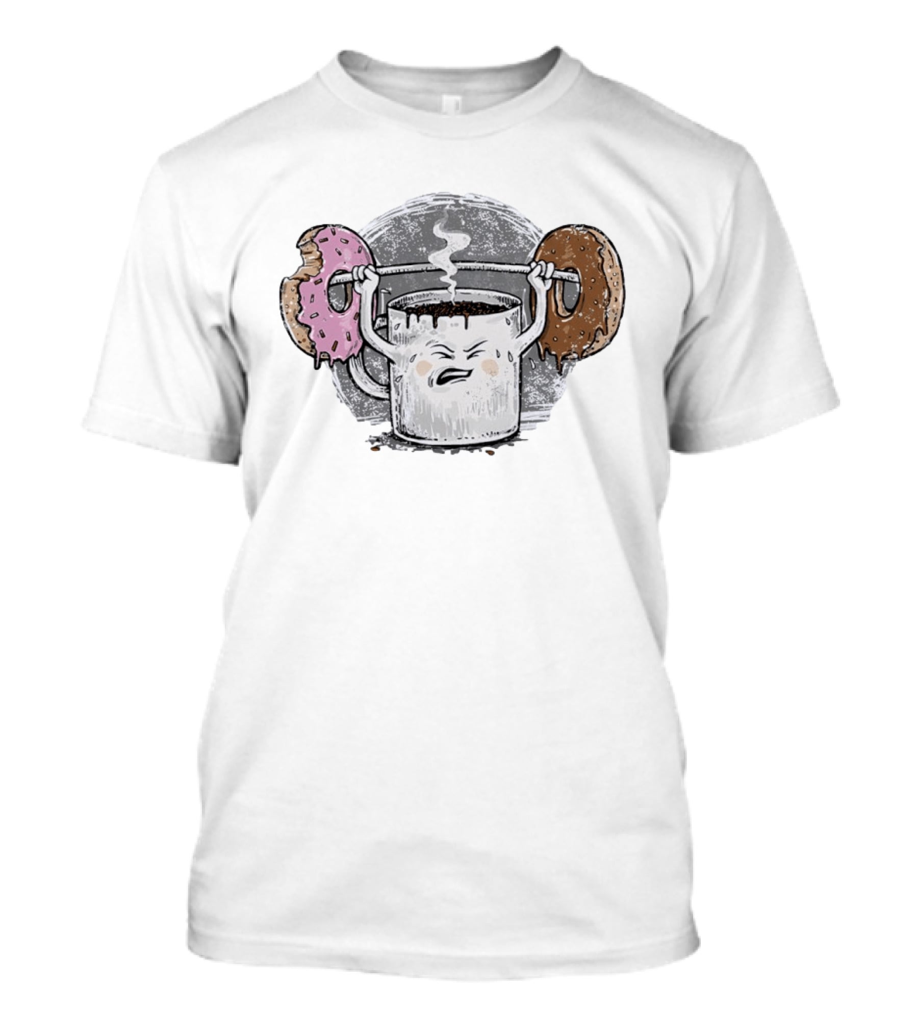 Coffee Lifting Pink And Chocolate Donuts Weightlifting Humor T-Shirt