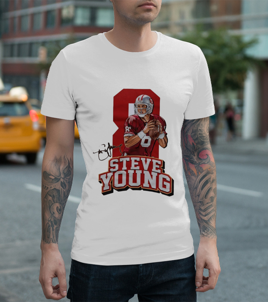 Steve Young 8 San Francisco 49ers Football Autograph T-Shirt