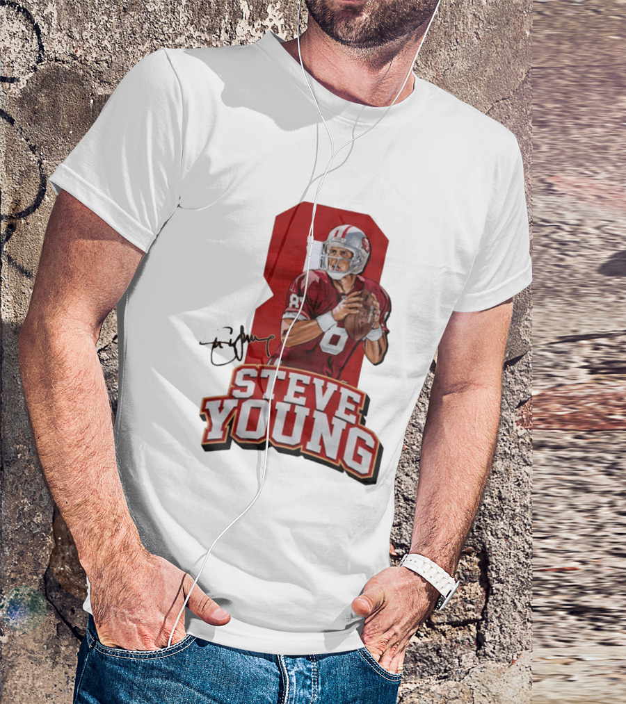 Steve Young 8 San Francisco 49ers Football Autograph T-Shirt