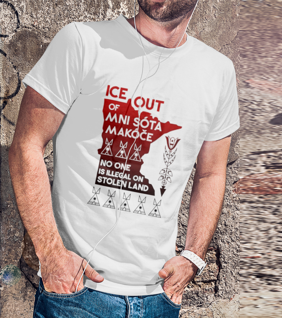 Ice Out Of Mni Sota Makoce No One Is Illegal On Stolen Land Text And Symbols T-Shirt