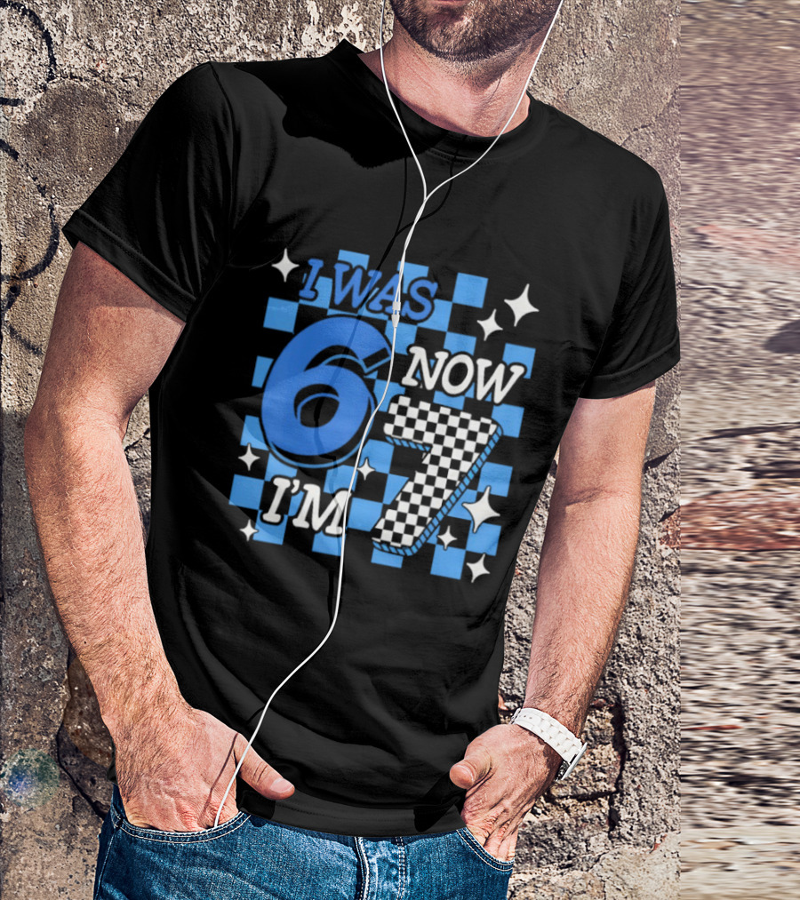 Blue Checkered I Was 6 Now I'm 7 Birthday Boy T-Shirt