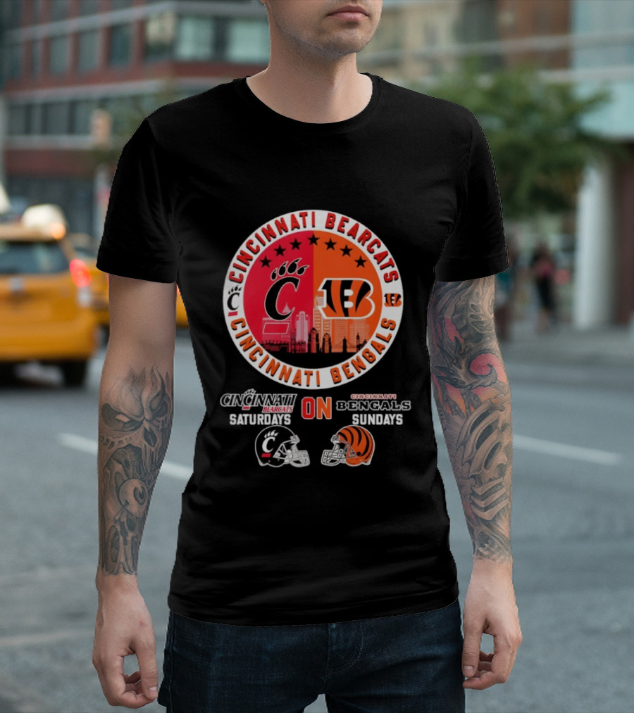 Cincinnati Bearcats Saturdays Cincinnati Bengals Sundays Helmet Mashup T-Shirt