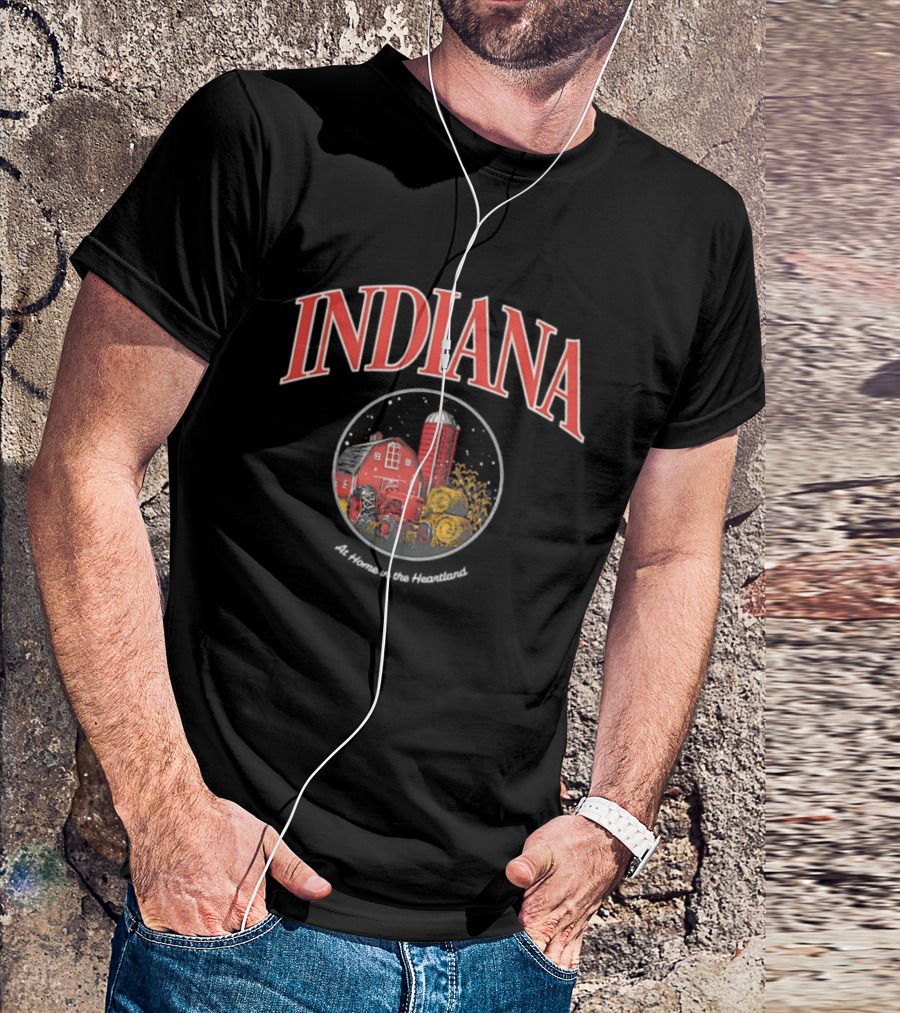 Indiana Farm Scene Silo Barn Tractor At Home In The Heartland T-Shirt
