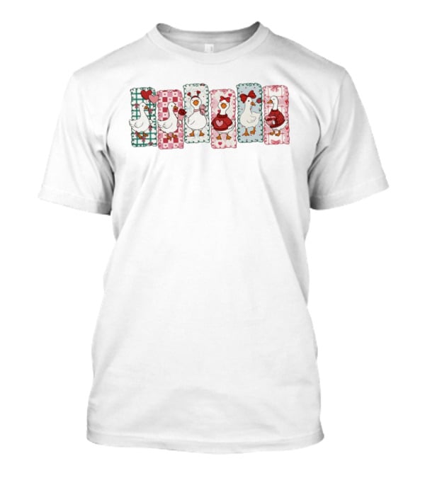 Goose Valentine Coquette Pattern Valentines Day Hearts And Bows T-Shirt