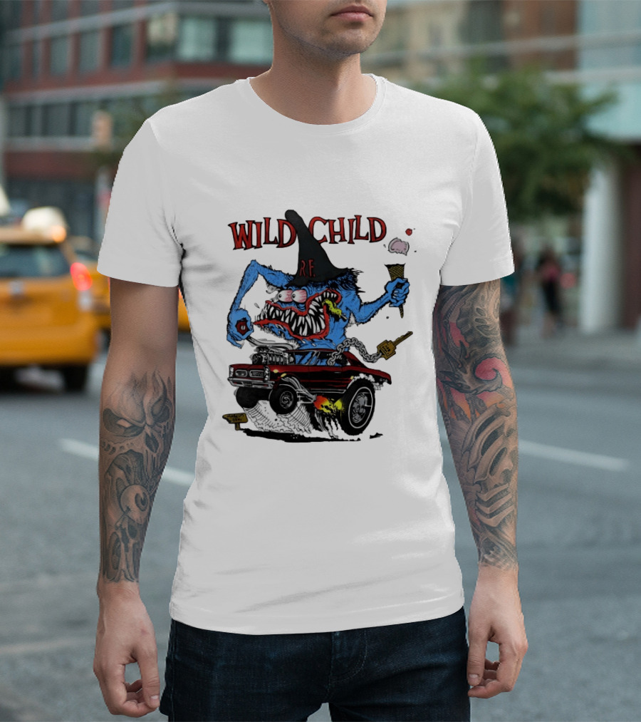 Wild Child Rat Fink R.F. Hot Rod Monster With Ice Cream And Gear Shift T-Shirt