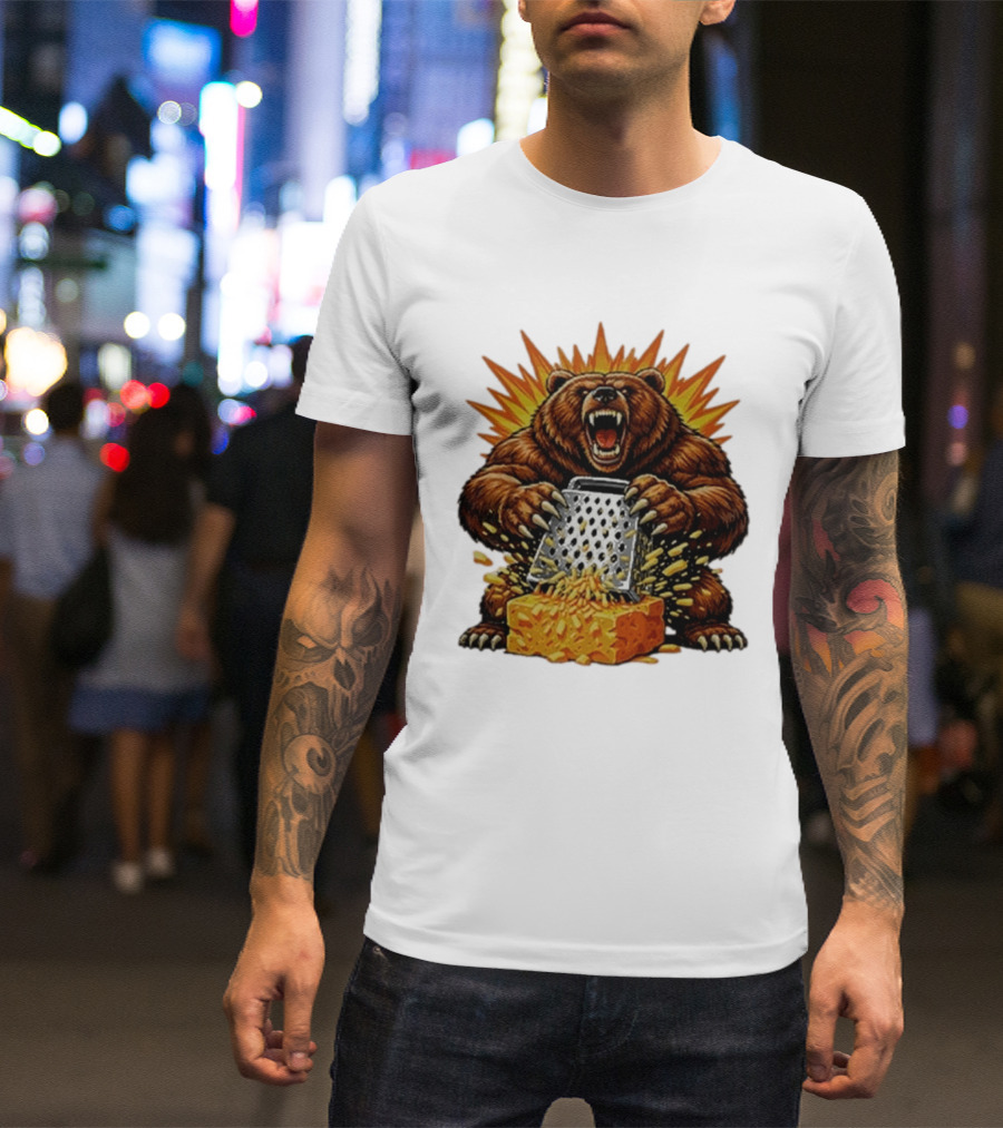 Angry Bear Grating Cheese Grater Hater Explosive Roaring Beast T-Shirt
