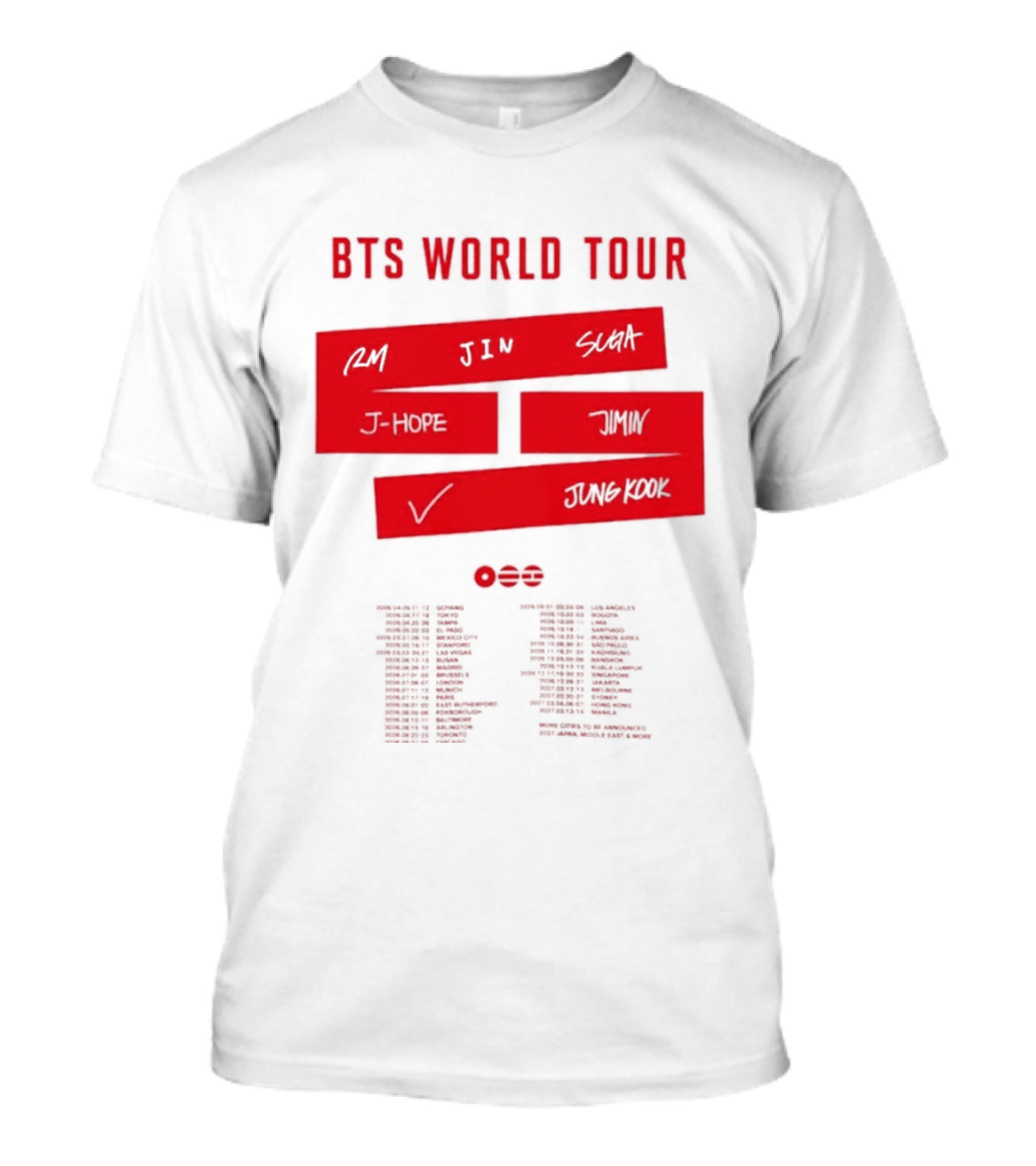 BTS World Tour 2026 RM Jin Suga J Hope Jimin V Jungkook Concert Tour Dates T-Shirt