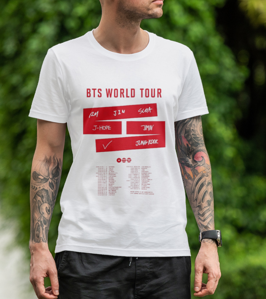 BTS World Tour 2026 RM Jin Suga J Hope Jimin V Jungkook Concert Tour Dates T-Shirt