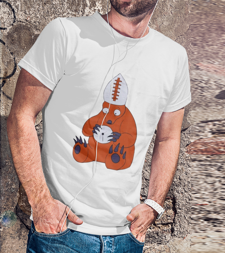 Chicago Bears Mascot Cartoon With Football Pope Hat T-Shirt