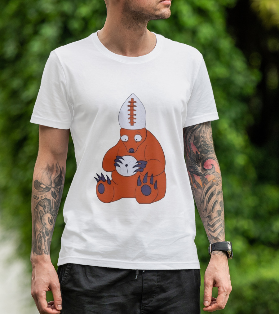 Chicago Bears Mascot Cartoon With Football Pope Hat T-Shirt