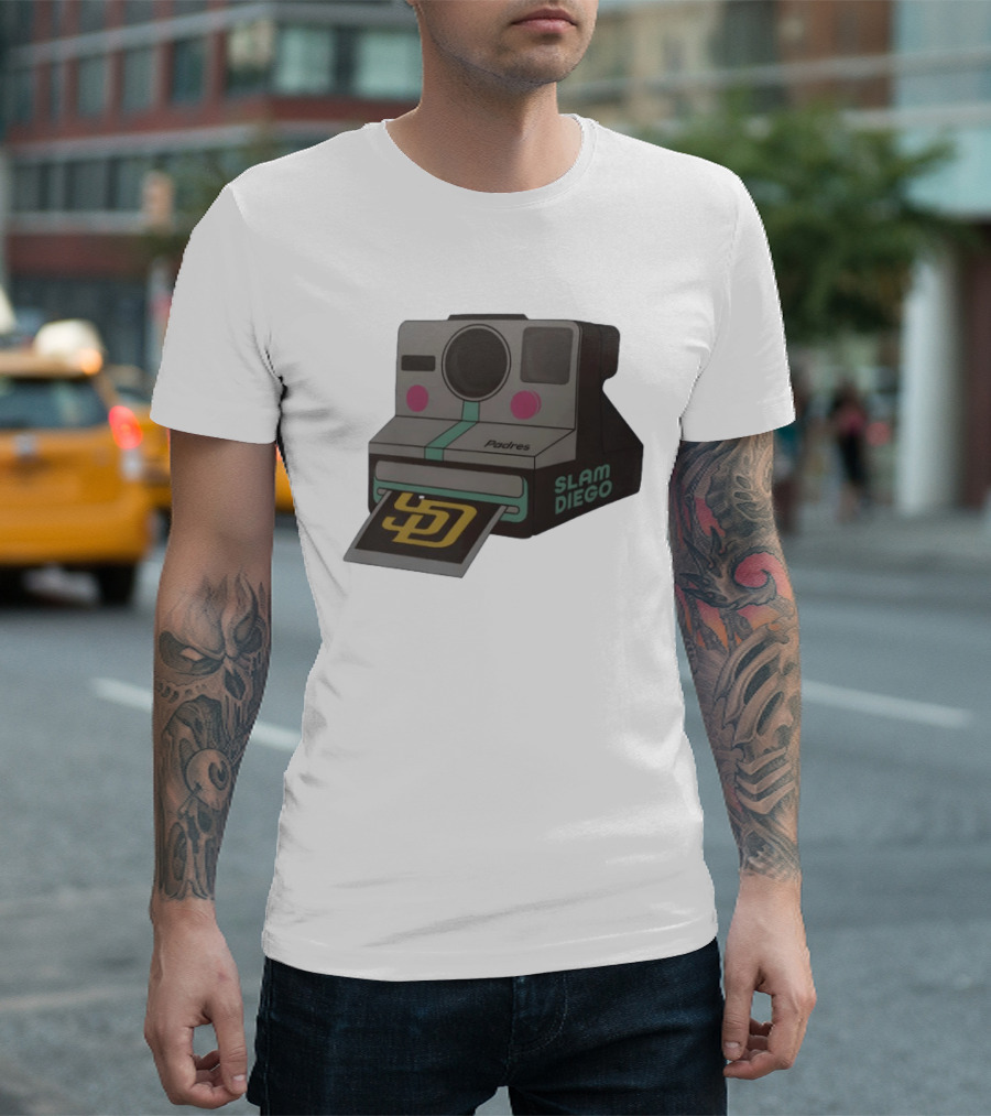 Slam Diego Padres Vintage Polaroid Camera MLB T-Shirt