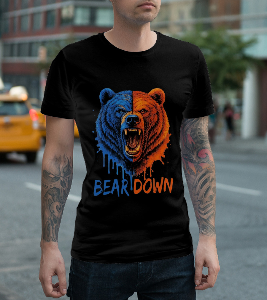 Bear Down Good Better Best Fierce Blue And Orange Bear Face T-Shirt