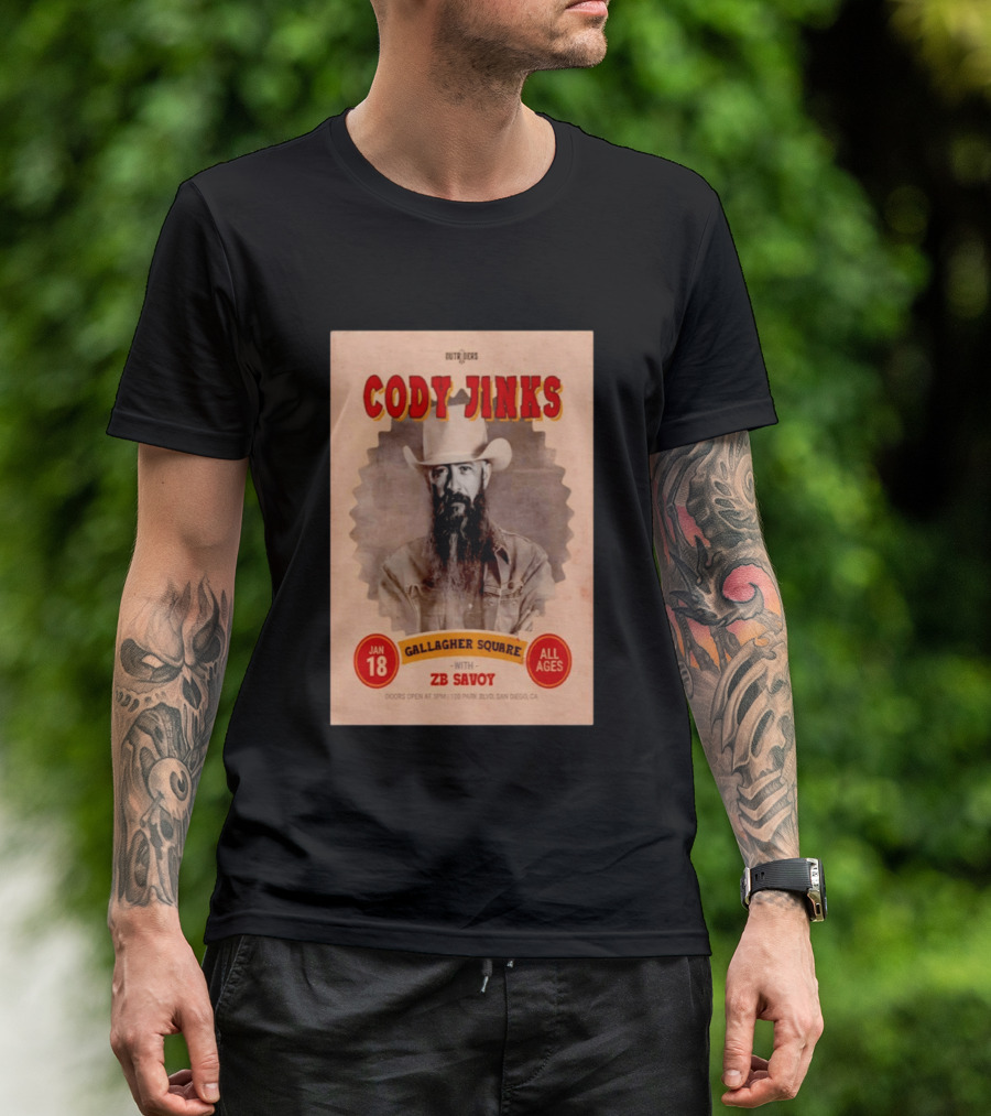 Cody Jinks San Diego Jan 18 2026 Gallagher Square With ZB Savoy T-Shirt