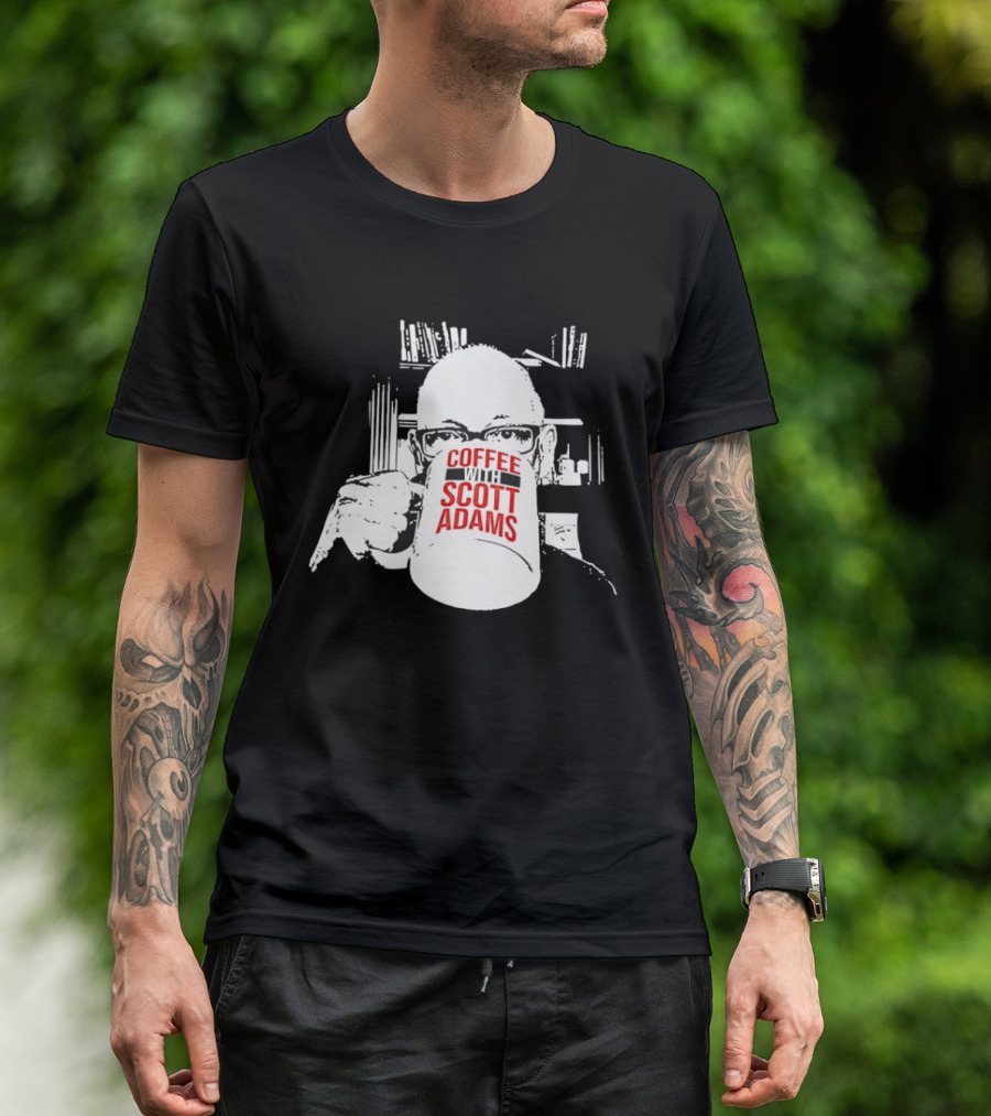 Coffee With Scott Adams Graphic Art And Bookshelves T-Shirt