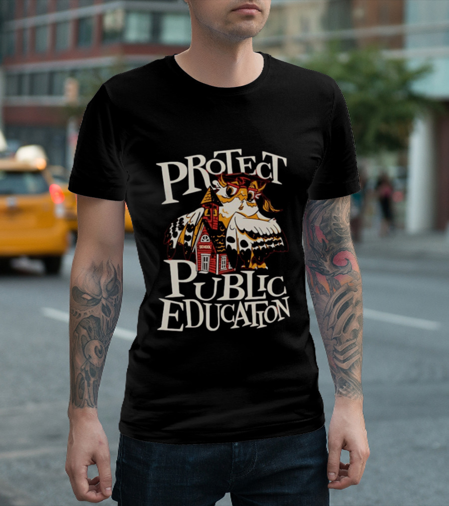 United State Of Indiana Protect Public Education Owl And Schoolhouse T-Shirt