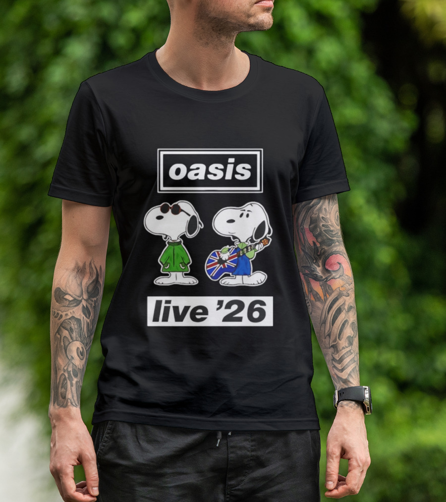 Oasis Snoopy Live '26 Union Jack Guitar T-Shirt