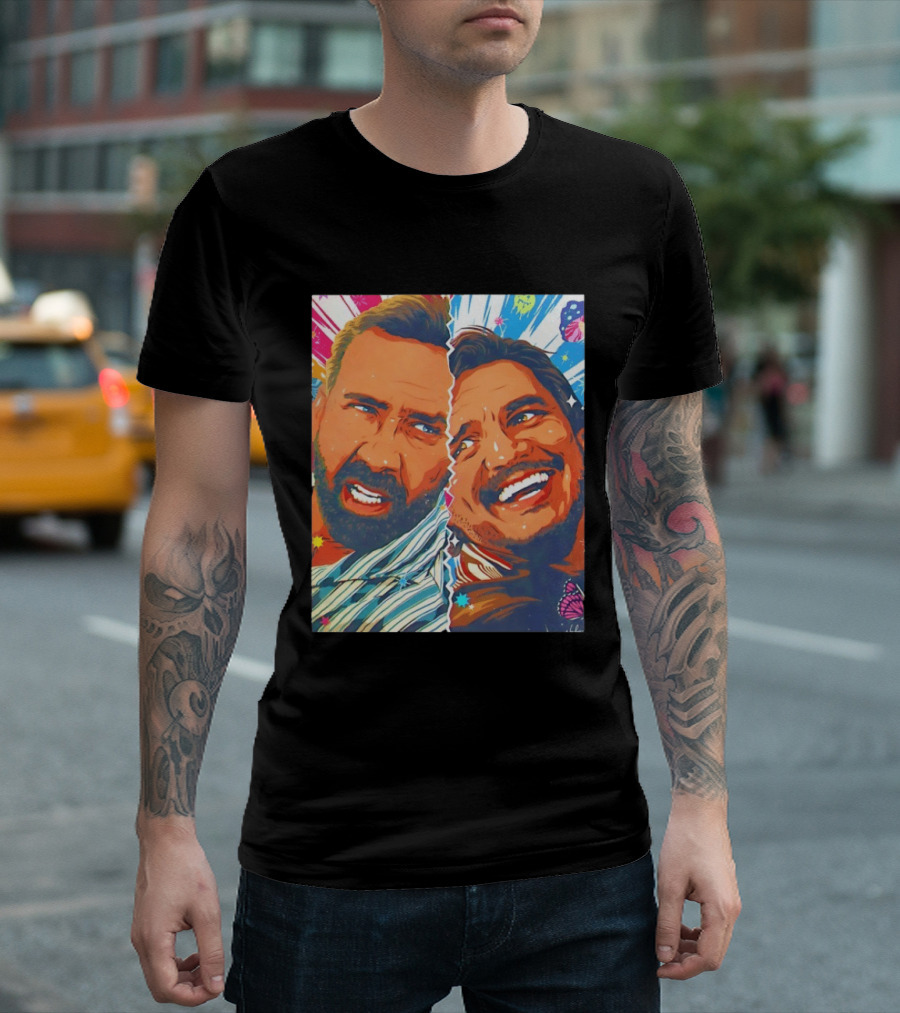 Pedro Pascal Nicolas Cage Colorful Retro Pop Art Face Off T-Shirt